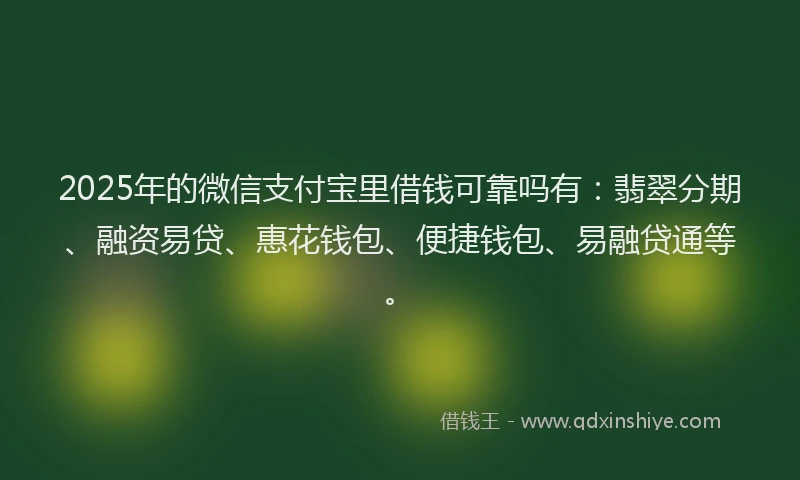 2025年的微信支付宝里借钱可靠吗有：翡翠分期、融资易贷、惠花钱包、便捷钱包、易融贷通等。