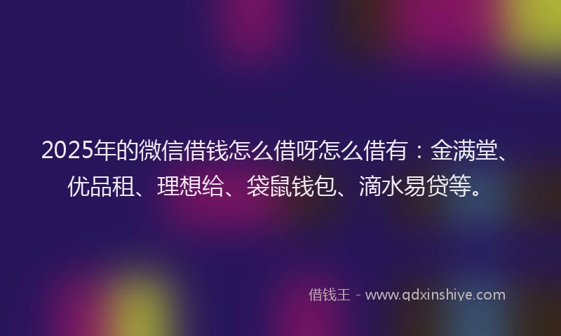 2025年的微信借钱怎么借呀怎么借有：金满堂、优品租、理想给、袋鼠钱包、滴水易贷等。