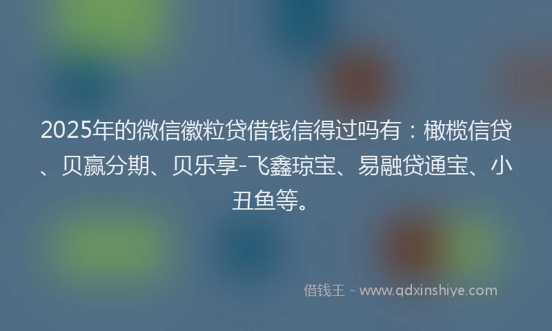 2025年的微信徽粒贷借钱信得过吗有：橄榄信贷、贝赢分期、贝乐享-飞鑫琼宝、易融贷通宝、小丑鱼等。
