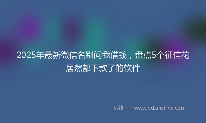 2025年最新微信名别问我借钱，盘点5个征信花居然都下款了的软件