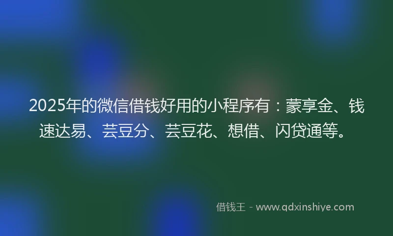2025年的微信借钱好用的小程序有：蒙享金、钱速达易、芸豆分、芸豆花、想借、闪贷通等。