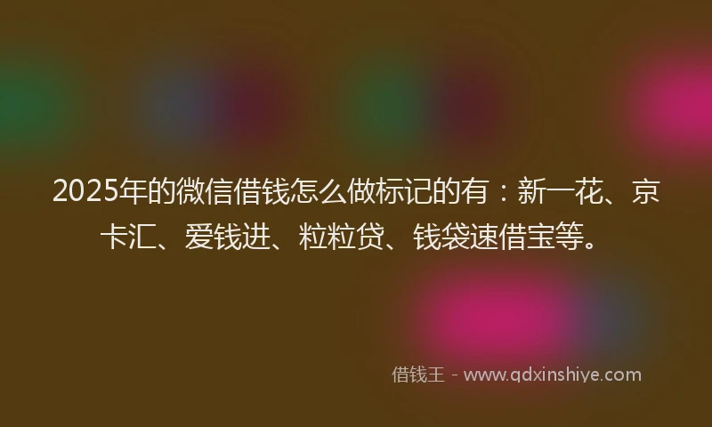 2025年的微信借钱怎么做标记的有：新一花、京卡汇、爱钱进、粒粒贷、钱袋速借宝等。