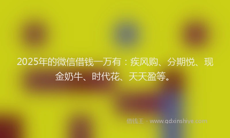 2025年的微信借钱一万有：疾风购、分期悦、现金奶牛、时代花、天天盈等。