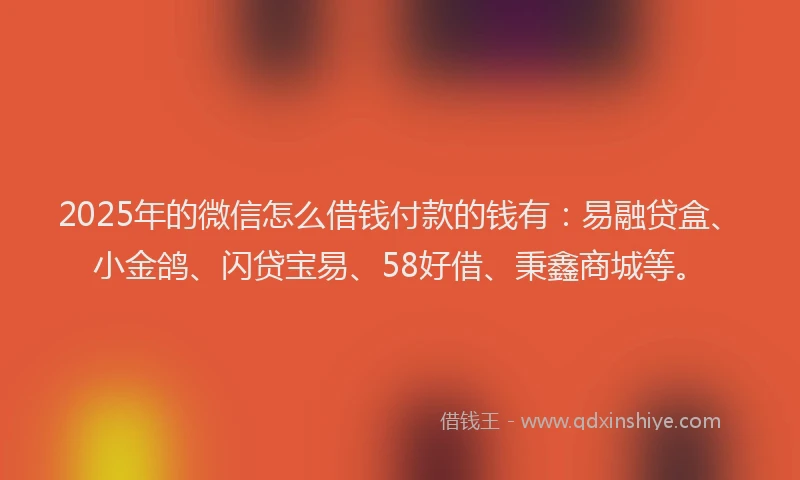 2025年的微信怎么借钱付款的钱有：易融贷盒、小金鸽、闪贷宝易、58好借、秉鑫商城等。