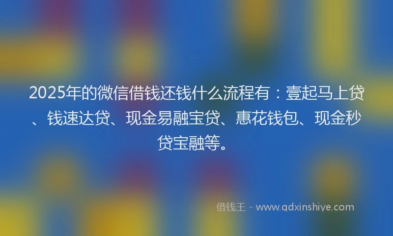 2025年的微信借钱还钱什么流程有：壹起马上贷、钱速达贷、现金易融宝贷、惠花钱包、现金秒贷宝融等。