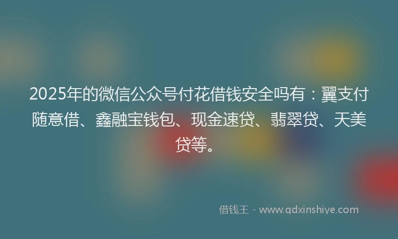 2025年的微信公众号付花借钱安全吗有:翼支付随意借、鑫融宝钱包、现金速贷、翡翠贷、天美贷等。
