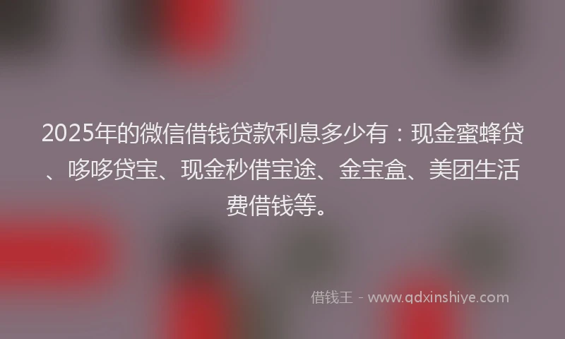 2025年的微信借钱贷款利息多少有：现金蜜蜂贷、哆哆贷宝、现金秒借宝途、金宝盒、美团生活费借钱等。