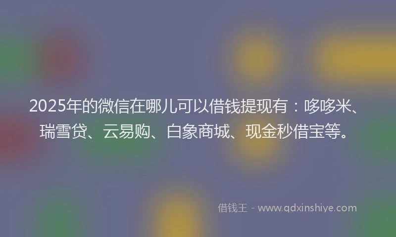 2025年的微信在哪儿可以借钱提现有：哆哆米、瑞雪贷、云易购、白象商城、现金秒借宝等。