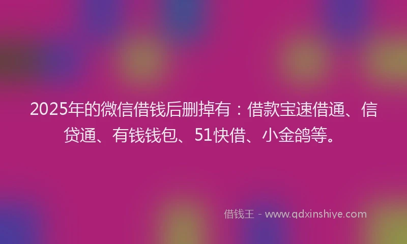 2025年的微信借钱后删掉有：借款宝速借通、信贷通、有钱钱包、51快借、小金鸽等。