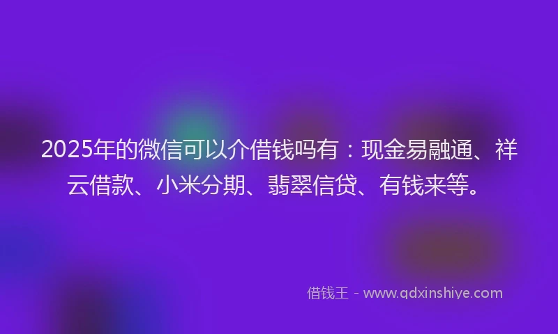 2025年的微信可以介借钱吗有：现金易融通、祥云借款、小米分期、翡翠信贷、有钱来等。