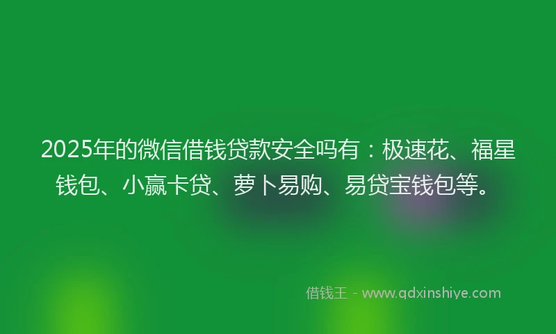 2025年的微信借钱贷款安全吗有：极速花、福星钱包、小赢卡贷、萝卜易购、易贷宝钱包等。