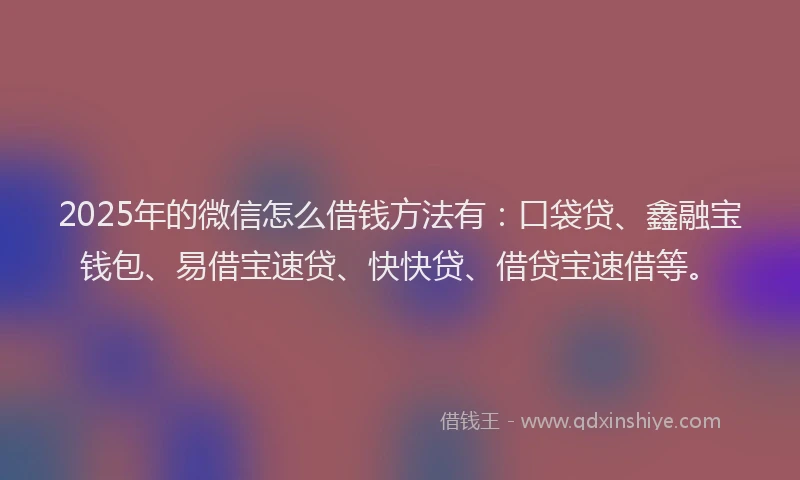 2025年的微信怎么借钱方法有：口袋贷、鑫融宝钱包、易借宝速贷、快快贷、借贷宝速借等。