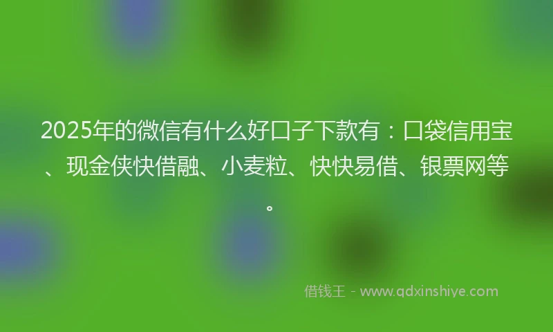 2025年的微信有什么好口子下款有：口袋信用宝、现金侠快借融、小麦粒、快快易借、银票网等。
