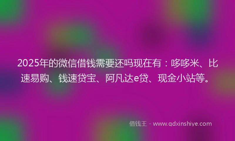 2025年的微信借钱需要还吗现在有：哆哆米、比速易购、钱速贷宝、阿凡达e贷、现金小站等。
