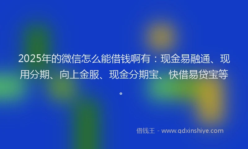 2025年的微信怎么能借钱啊有：现金易融通、现用分期、向上金服、现金分期宝、快借易贷宝等。