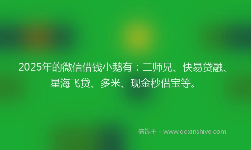 2025年的微信借钱小鹅有：二师兄、快易贷融、星海飞贷、多米、现金秒借宝等。