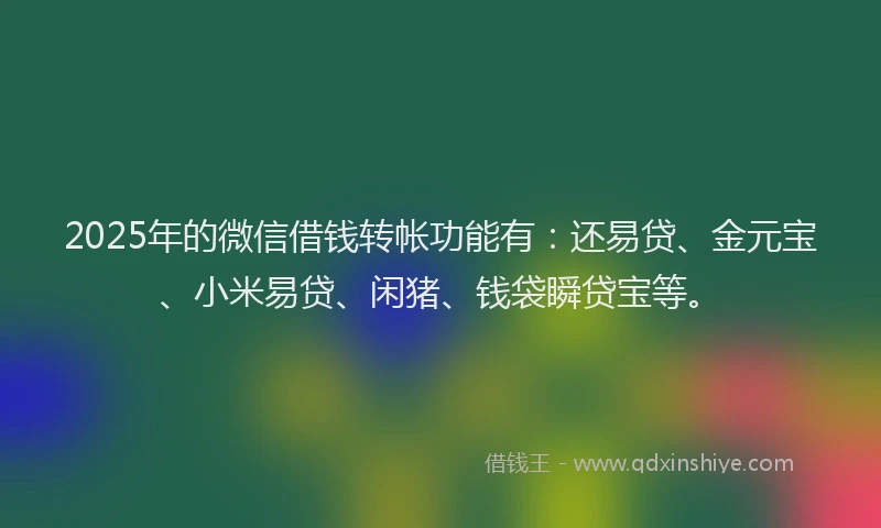 2025年的微信借钱转帐功能有：还易贷、金元宝、小米易贷、闲猪、钱袋瞬贷宝等。