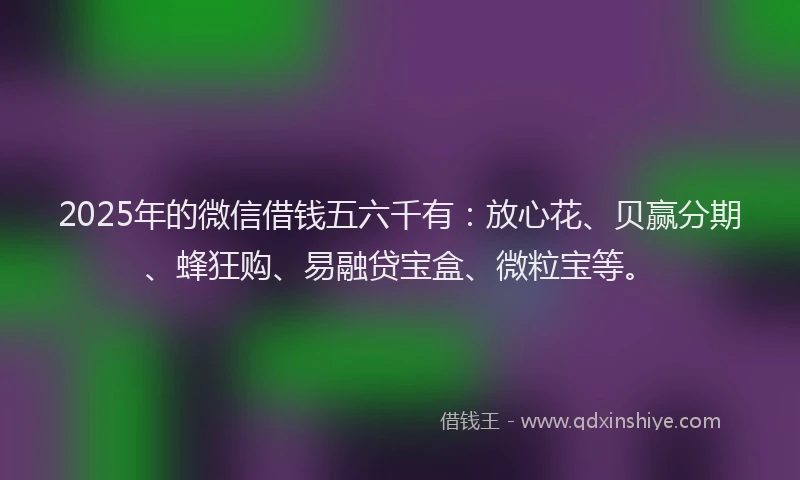 2025年的微信借钱五六千有：放心花、贝赢分期、蜂狂购、易融贷宝盒、微粒宝等。