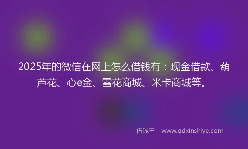 2025年的微信在网上怎么借钱有：现金借款、葫芦花、心e金、雪花商城、米卡商城等。