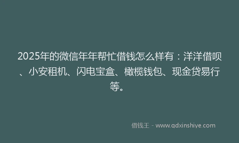 2025年的微信年年帮忙借钱怎么样有：洋洋借呗、小安租机、闪电宝盒、橄榄钱包、现金贷易行等。