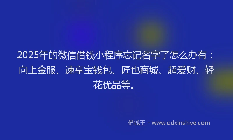 2025年的微信借钱小程序忘记名字了怎么办有：向上金服、速享宝钱包、匠也商城、超爱财、轻花优品等。