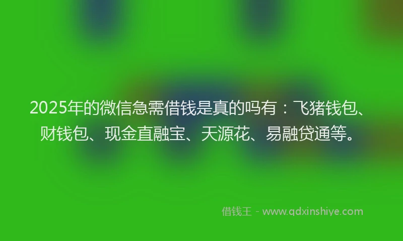 2025年的微信急需借钱是真的吗有：飞猪钱包、财钱包、现金直融宝、天源花、易融贷通等。