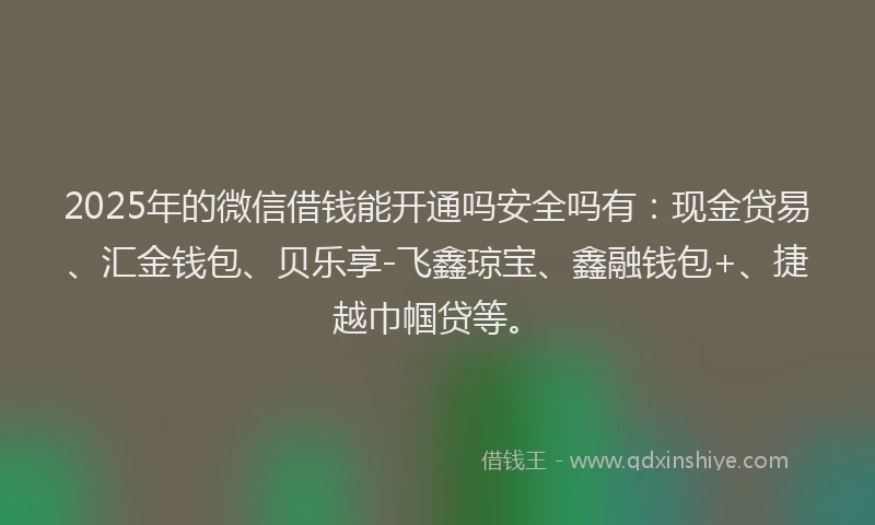 2025年的微信借钱能开通吗安全吗有：现金贷易、汇金钱包、贝乐享-飞鑫琼宝、鑫融钱包+、捷越巾帼贷等。