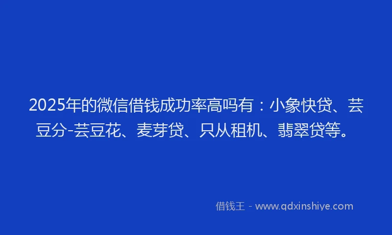 2025年的微信借钱成功率高吗有：小象快贷、芸豆分-芸豆花、麦芽贷、只从租机、翡翠贷等。