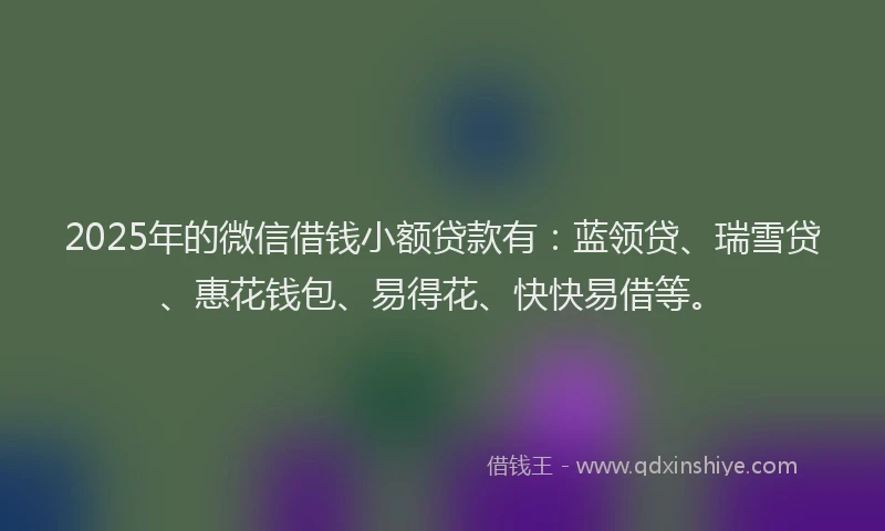 2025年的微信借钱小额贷款有:蓝领贷、瑞雪贷、惠花钱包、易得花、快快易借等。