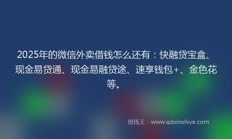 2025年的微信外卖借钱怎么还有：快融贷宝盒、现金易贷通、现金易融贷途、速享钱包+、金色花等。