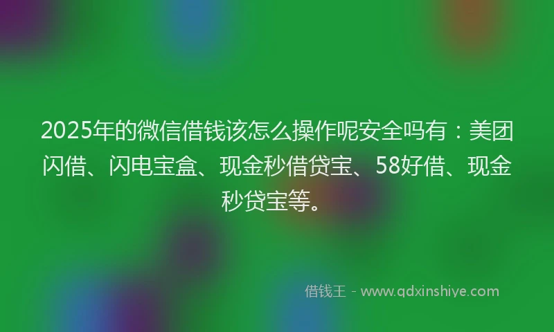 2025年的微信借钱该怎么操作呢安全吗有：美团闪借、闪电宝盒、现金秒借贷宝、58好借、现金秒贷宝等。