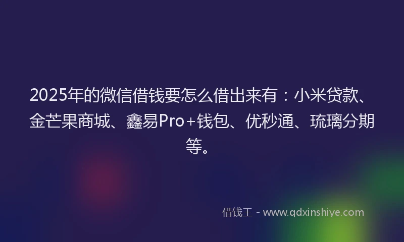 2025年的微信借钱要怎么借出来有：小米贷款、金芒果商城、鑫易Pro+钱包、优秒通、琉璃分期等。