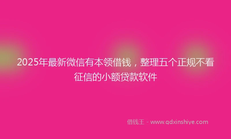 2025年最新微信有本领借钱，整理五个正规不看征信的小额贷款软件