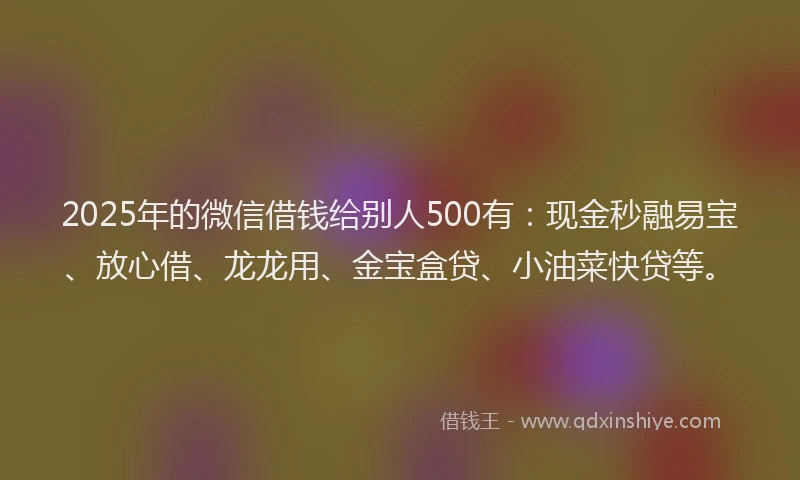 2025年的微信借钱给别人500有：现金秒融易宝、放心借、龙龙用、金宝盒贷、小油菜快贷等。