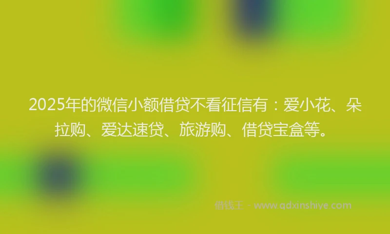 2025年的微信小额借贷不看征信有：爱小花、朵拉购、爱达速贷、旅游购、借贷宝盒等。