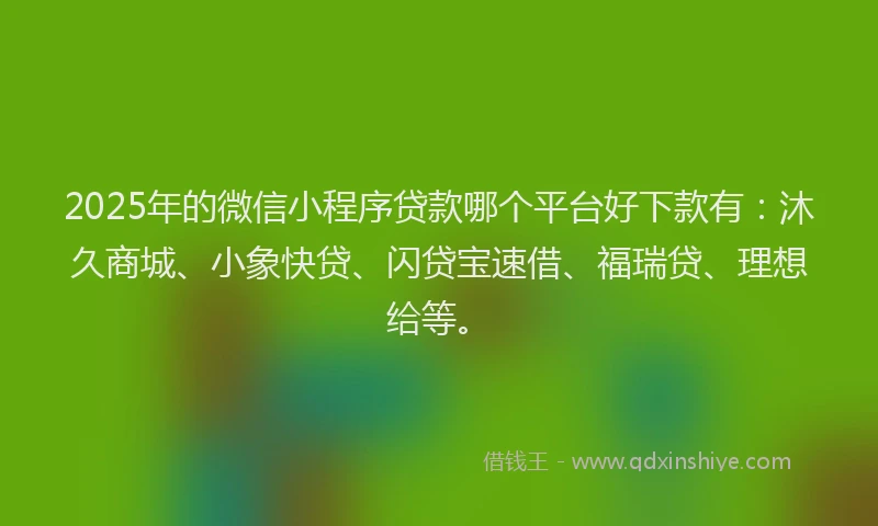 2025年的微信小程序贷款哪个平台好下款有：沐久商城、小象快贷、闪贷宝速借、福瑞贷、理想给等。