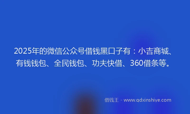 2025年的微信公众号借钱黑口子有：小吉商城、有钱钱包、全民钱包、功夫快借、360借条等。