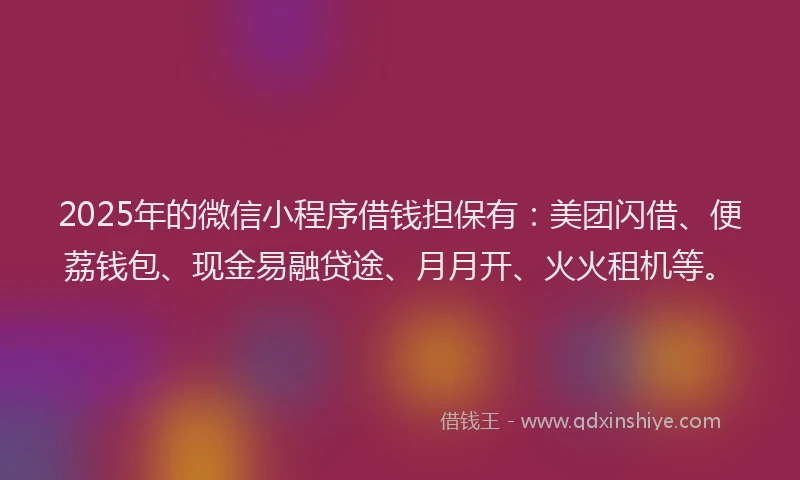 2025年的微信小程序借钱担保有：美团闪借、便荔钱包、现金易融贷途、月月开、火火租机等。