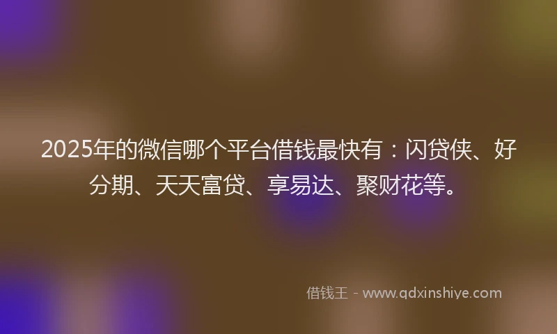 2025年的微信哪个平台借钱最快有：闪贷侠、好分期、天天富贷、享易达、聚财花等。