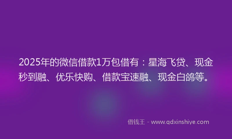 2025年的微信借款1万包借有：星海飞贷、现金秒到融、优乐快购、借款宝速融、现金白鸽等。
