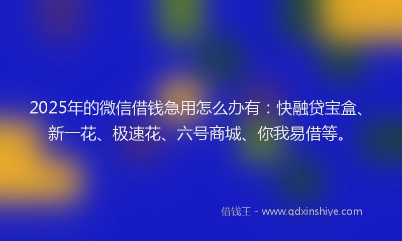 2025年的微信借钱急用怎么办有：快融贷宝盒、新一花、极速花、六号商城、你我易借等。