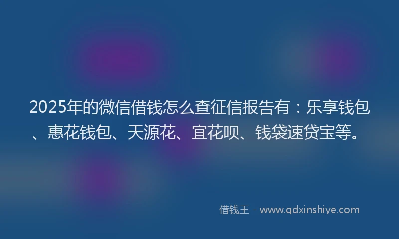 2025年的微信借钱怎么查征信报告有：乐享钱包、惠花钱包、天源花、宜花呗、钱袋速贷宝等。