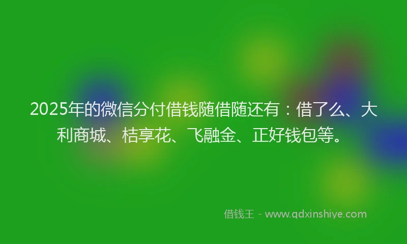 2025年的微信分付借钱随借随还有：借了么、大利商城、桔享花、飞融金、正好钱包等。