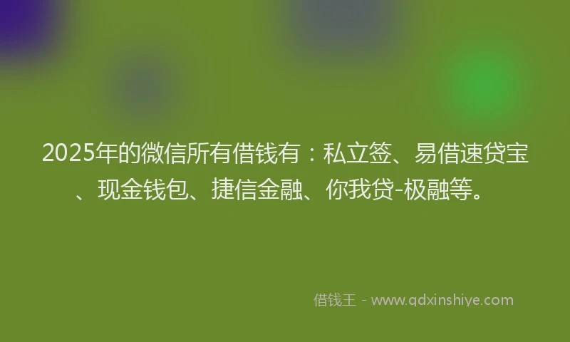 2025年的微信所有借钱有：私立签、易借速贷宝、现金钱包、捷信金融、你我贷-极融等。