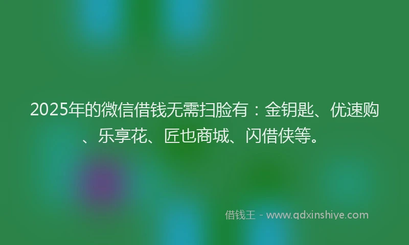 2025年的微信借钱无需扫脸有：金钥匙、优速购、乐享花、匠也商城、闪借侠等。