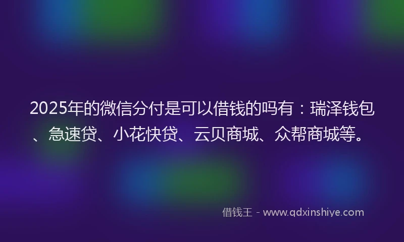 2025年的微信分付是可以借钱的吗有：瑞泽钱包、急速贷、小花快贷、云贝商城、众帮商城等。