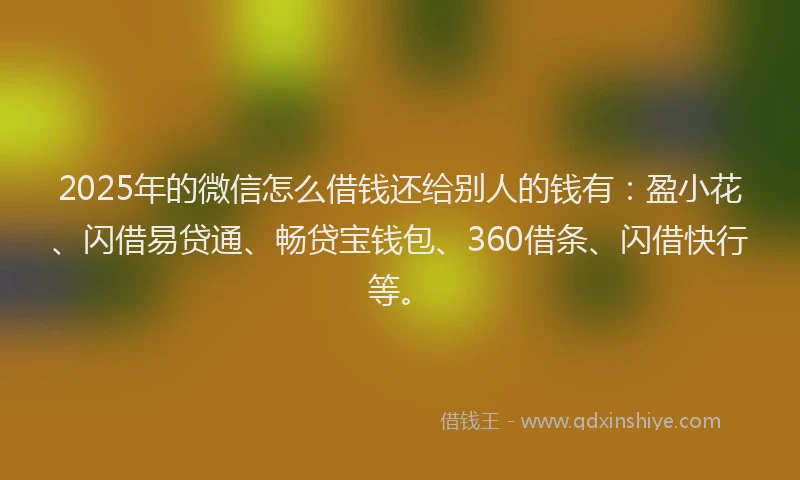 2025年的微信怎么借钱还给别人的钱有：盈小花、闪借易贷通、畅贷宝钱包、360借条、闪借快行等。