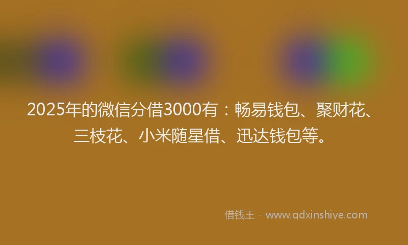 2025年的微信分借3000有：畅易钱包、聚财花、三枝花、小米随星借、迅达钱包等。