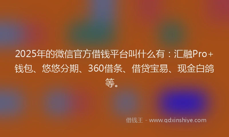 2025年的微信官方借钱平台叫什么有：汇融Pro+钱包、悠悠分期、360借条、借贷宝易、现金白鸽等。