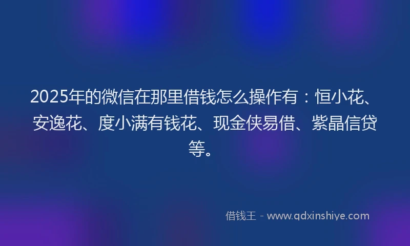 2025年的微信在那里借钱怎么操作有：恒小花、安逸花、度小满有钱花、现金侠易借、紫晶信贷等。